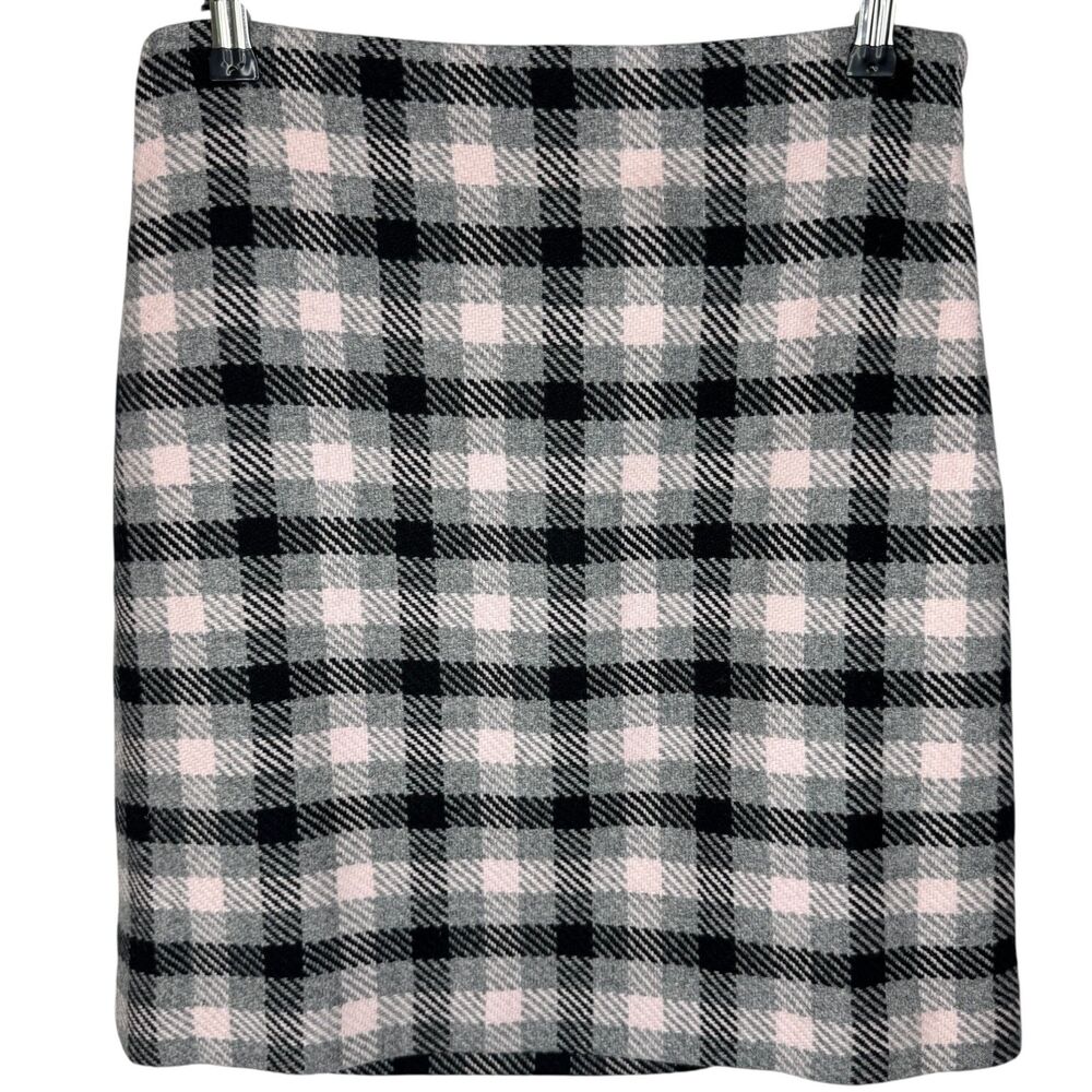 Talbots Petite Gray Black & Pink Plaid Wool Pencil Skirt 4P